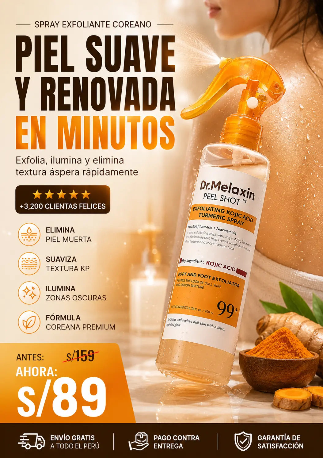 Spray exfoliante de 200ml con ácido sódico Biowell