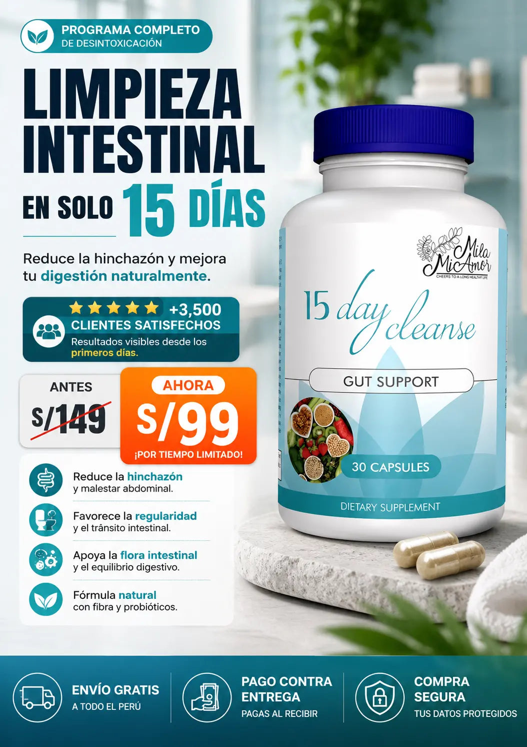 Limpieza intestinal de desintoxicación digestiva de 15 días