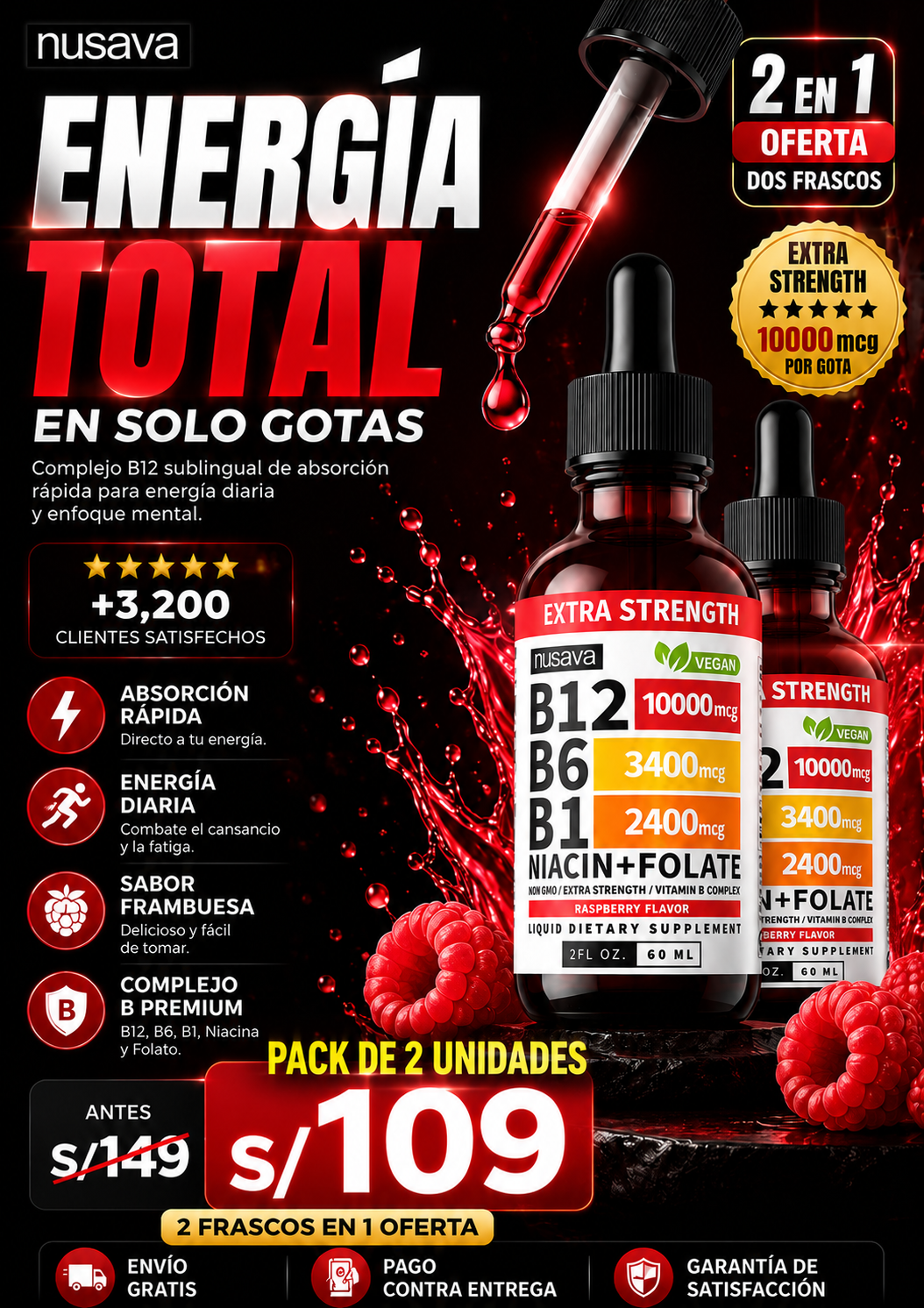 Vitamina B12 líquida de fuerza extra Complejo de vitamina B